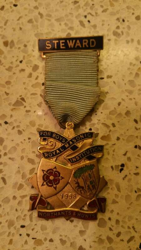 Royal Masonic Institution for Boys Steward Medal 1958 Northants & Hunts