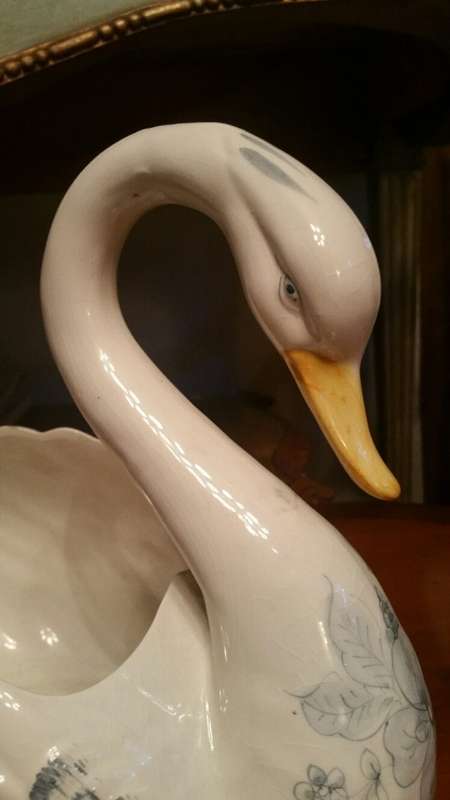 A Large Porcelain Swan, Possibly Portuguese Casa Pupo