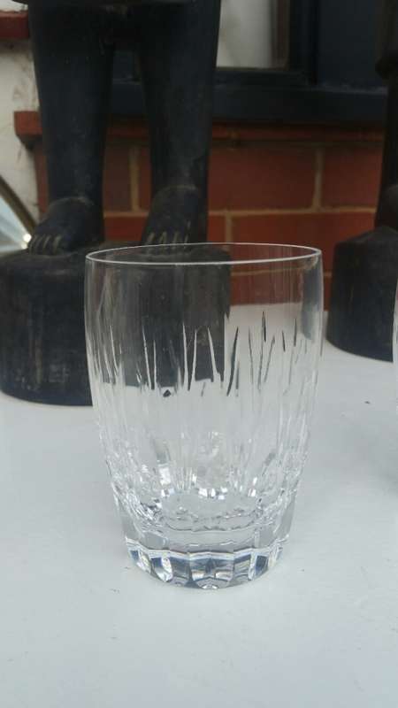 Stuart Crystal: 4 Water Tumbles Glasses Madison Pattern. 1 with minute chip to rim