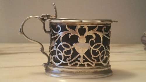 A Stunning Adkin Bros Silver Mustard pot with Blue Glass Liner. Sheffield 1903