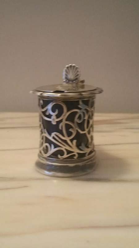 A Stunning Adkin Bros Silver Mustard pot with Blue Glass Liner. Sheffield 1903