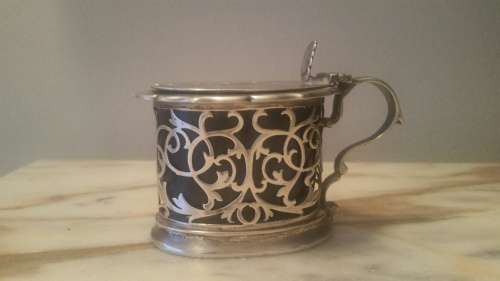 A Stunning Adkin Bros Silver Mustard pot with Blue Glass Liner. Sheffield 1903