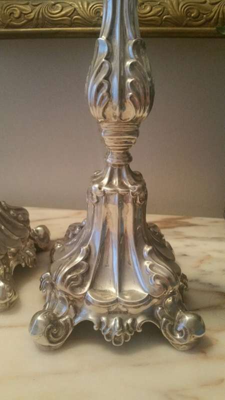 A Magnificent Pair of Israeli Hazorfim 9.25 Silver Candle Sticks Judaica