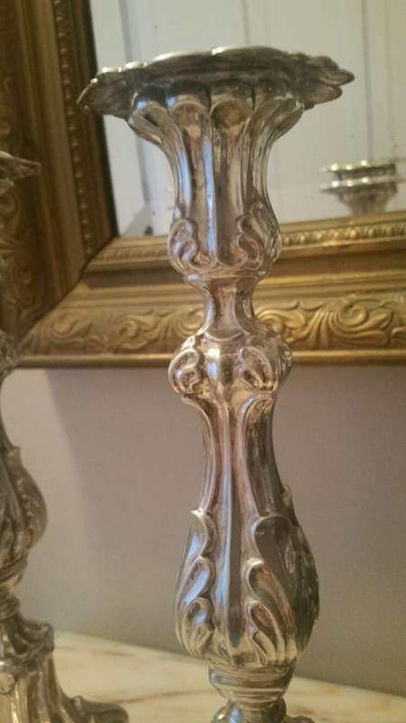 A Magnificent Pair of Israeli Hazorfim 9.25 Silver Candle Sticks Judaica