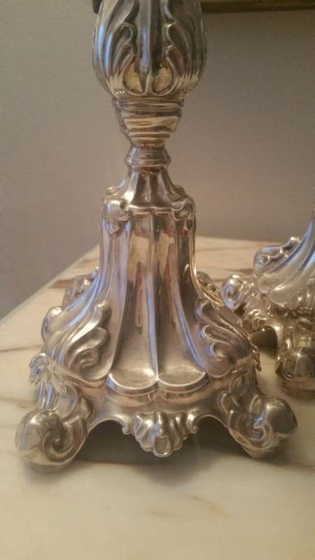 A Magnificent Pair of Israeli Hazorfim 9.25 Silver Candle Sticks Judaica