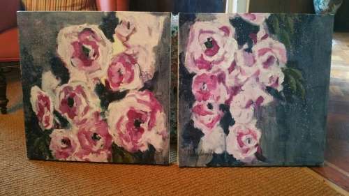 Haley Wright Oil on Canvas Roses( Two Canvases)