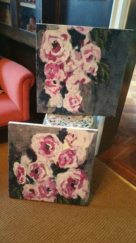 Haley Wright Oil on Canvas Roses( Two Canvases)
