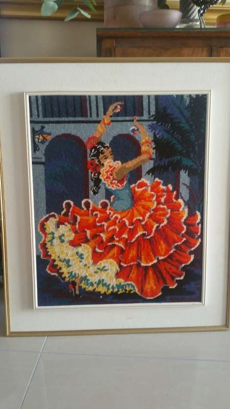 FOR TANYA ONLY A Large Framed English Wool Tapestry: Spanish Flamenco Dancer