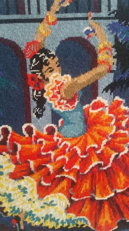 FOR TANYA ONLY A Large Framed English Wool Tapestry: Spanish Flamenco Dancer