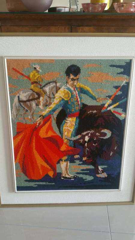 FOR TANYA ONLY A Large Framed English Wool Tapestry: Matador!
