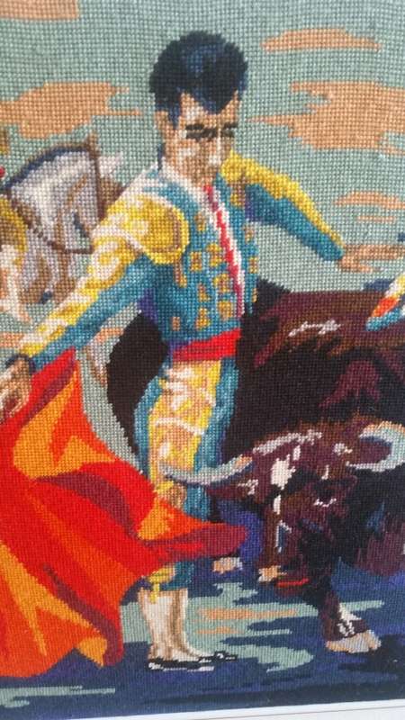 FOR TANYA ONLY A Large Framed English Wool Tapestry: Matador!