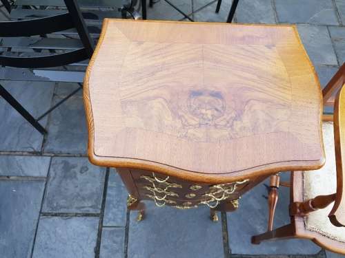 Stunner! Dainty French Walnut Pedestal With 4 Drawers and Brass Details