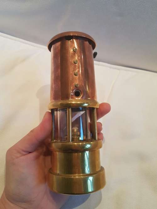 A Vintage Copper and Brass Miners Lamp Hockley Lamp and Limelight Co