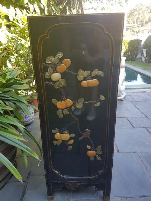 RESERVED FRO SHRISTI Chinese Lacquer and Hard Stone & Mother of Pearl Inlay Cabinet
