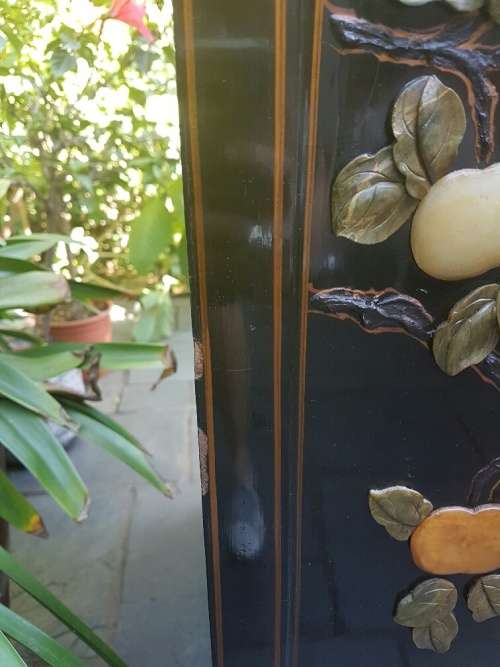 RESERVED FRO SHRISTI Chinese Lacquer and Hard Stone & Mother of Pearl Inlay Cabinet