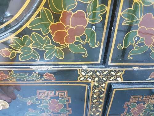 RESERVED FRO SHRISTI Chinese Lacquer and Hard Stone & Mother of Pearl Inlay Cabinet