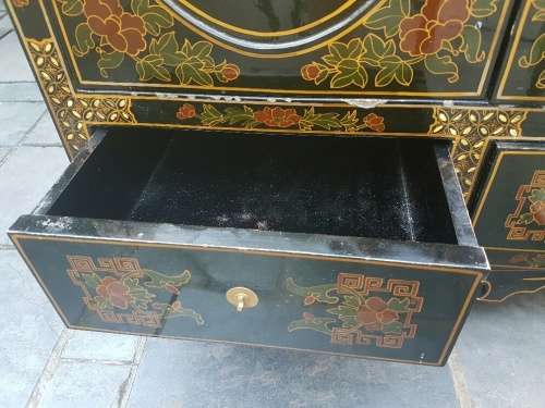 RESERVED FRO SHRISTI Chinese Lacquer and Hard Stone & Mother of Pearl Inlay Cabinet