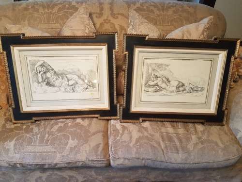 A Lovely Pair of Etching/Prints of Women in Impressive Frames Signed FB. 88 AND FB90