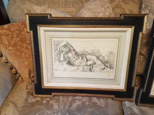 A Lovely Pair of Etching/Prints of Women in Impressive Frames Signed FB. 88 AND FB90