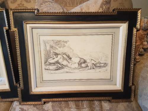 A Lovely Pair of Etching/Prints of Women in Impressive Frames Signed FB. 88 AND FB90