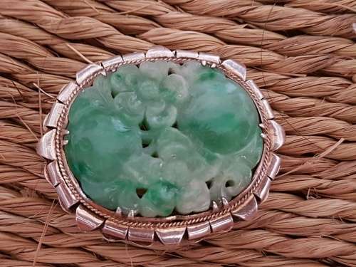 Stunning Art Deco Chinese Silver and Jade Brooch