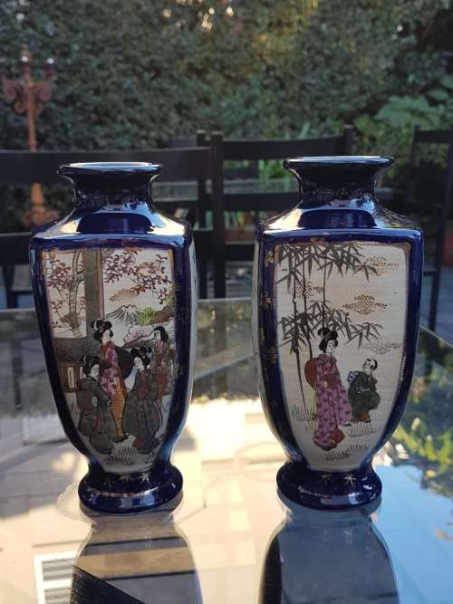 A Pair of Cobalt Blue Satsuma Vases