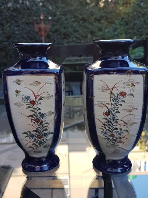 A Pair of Cobalt Blue Satsuma Vases