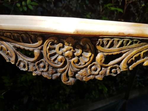 Stunning! A Marble Top Halfmoon Metal Table With Beautiful Detail