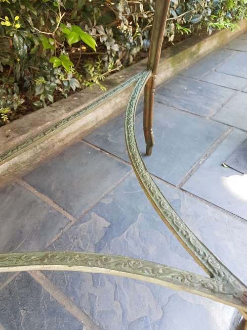 Stunning! A Marble Top Halfmoon Metal Table With Beautiful Detail