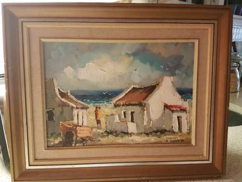 Isabel Le Roux, (1943-) Oil on Board Cape Cottages at the Seaside