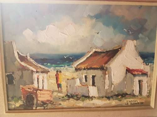 Isabel Le Roux, (1943-) Oil on Board Cape Cottages at the Seaside