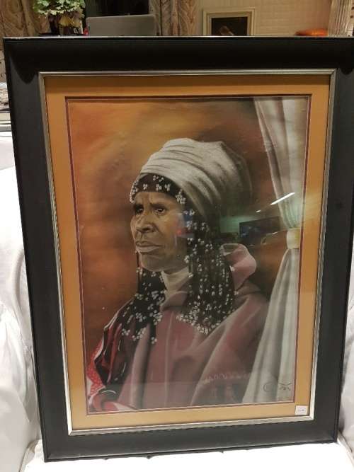 Pastel Drawing of a Sangoma Signed Khanya