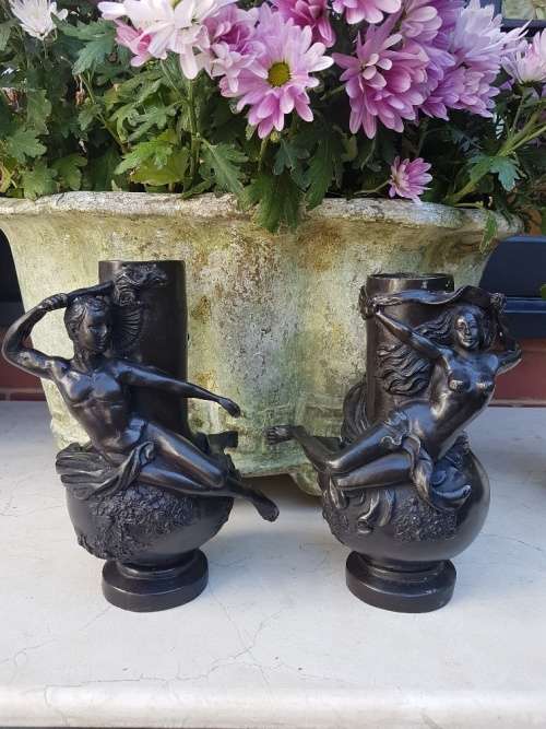 An outstanding Pair of Bronze Art Nouveau Candlestick Holders