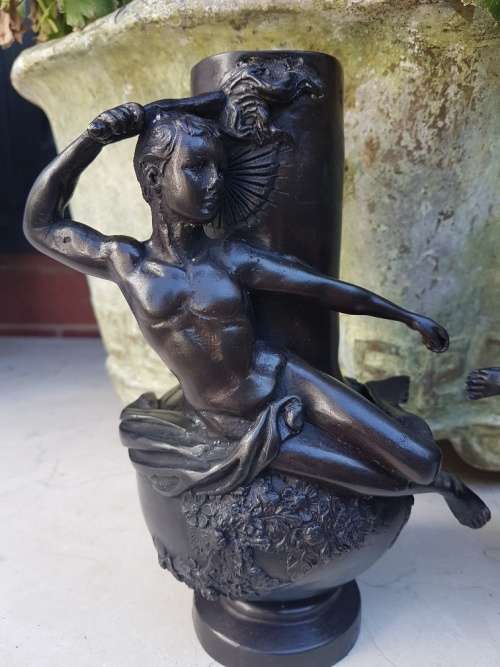 An outstanding Pair of Bronze Art Nouveau Candlestick Holders