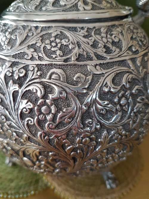 Late 19th C Indian Coin Silver Three Piece Tea Set 690grams