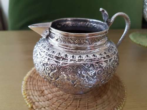 Late 19th C Indian Coin Silver Three Piece Tea Set 690grams