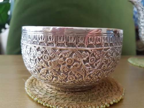 Late 19th C Indian Coin Silver Three Piece Tea Set 690grams