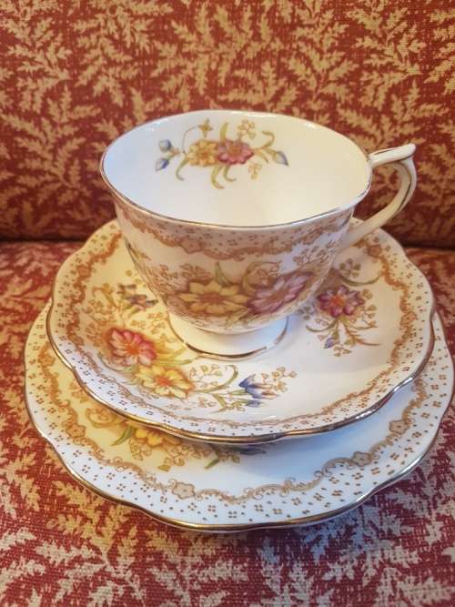 Royal Albert " Gem " Trio  minor chip base rim of teacup