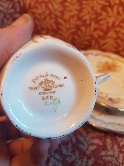Royal Albert " Gem " Trio  minor chip base rim of teacup
