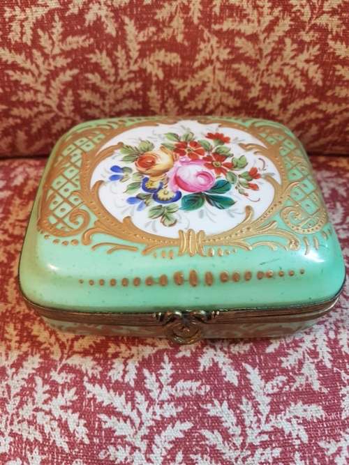 Stunner! Serves Porcelain and Ormolou Mounted Trinket Box Painted with Flowers