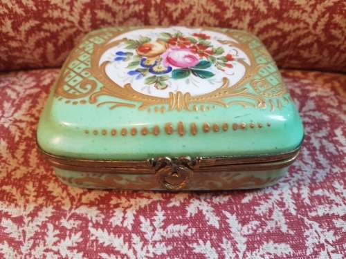 Stunner! Serves Porcelain and Ormolou Mounted Trinket Box Painted with Flowers