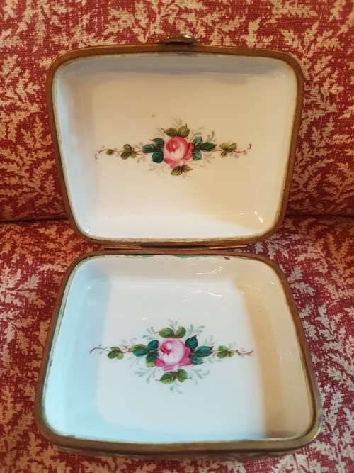 Stunner! Serves Porcelain and Ormolou Mounted Trinket Box Painted with Flowers