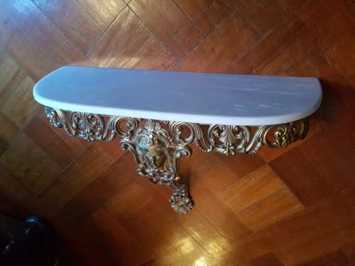 French Brass Wall Mounted Console With Marble Top