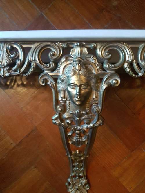 French Brass Wall Mounted Console With Marble Top