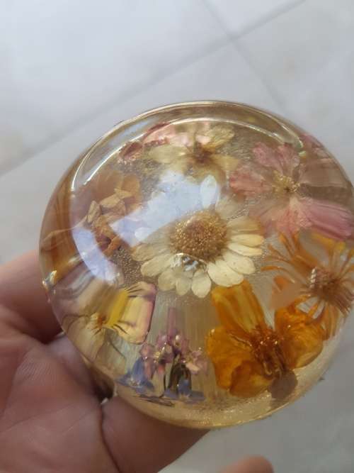 Fab Lucite Paper Weight with Dried Flowers