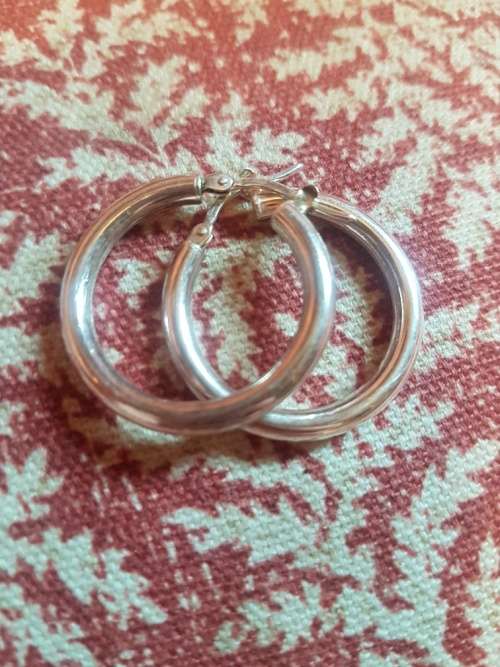 3 Silver Earringss:Italian Sterling Hoops, Ribbed Hoops and Clip ons