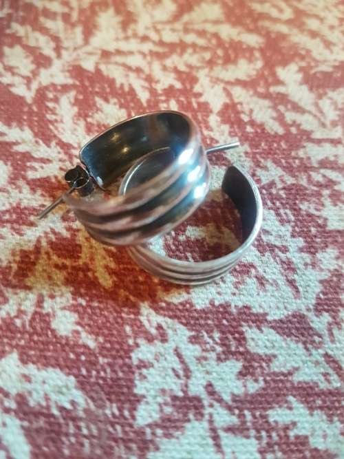 3 Silver Earringss:Italian Sterling Hoops, Ribbed Hoops and Clip ons