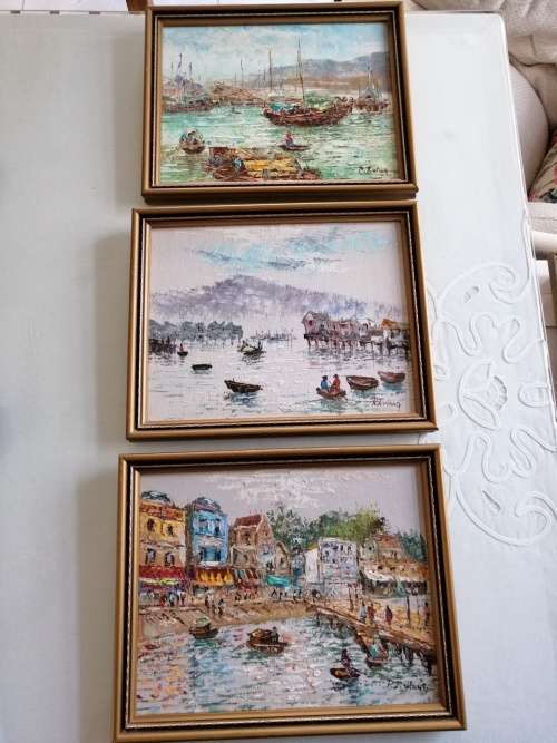 3 x P J Wong Paintings of Boats