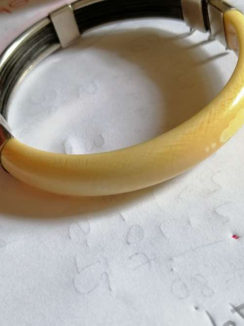A Vintage Elephant Hair, Ivory and Silver Bangle Not for Export