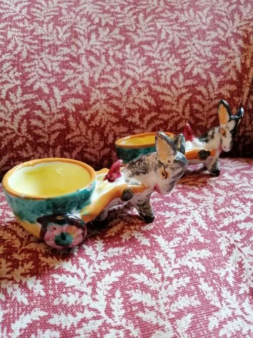 A Pair of Italian Hand Painted Donkey Salts